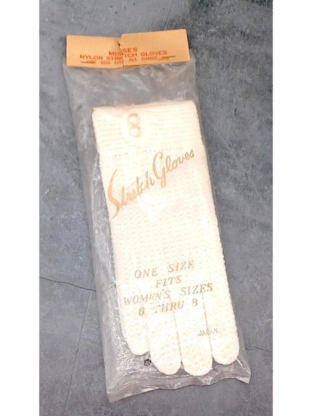 Cream White Fishnet Stretch Gloves /Pearl Buttons Formal 7.5
